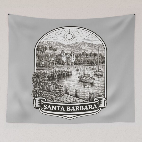 Item preview, Santa Barbara, California Line Art Illustration designed and sold by Myra365Art.