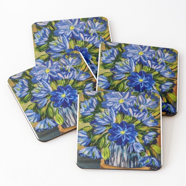 Item preview, Electric Blue Star Flowers: Gold Background designed and sold by kkartwork.