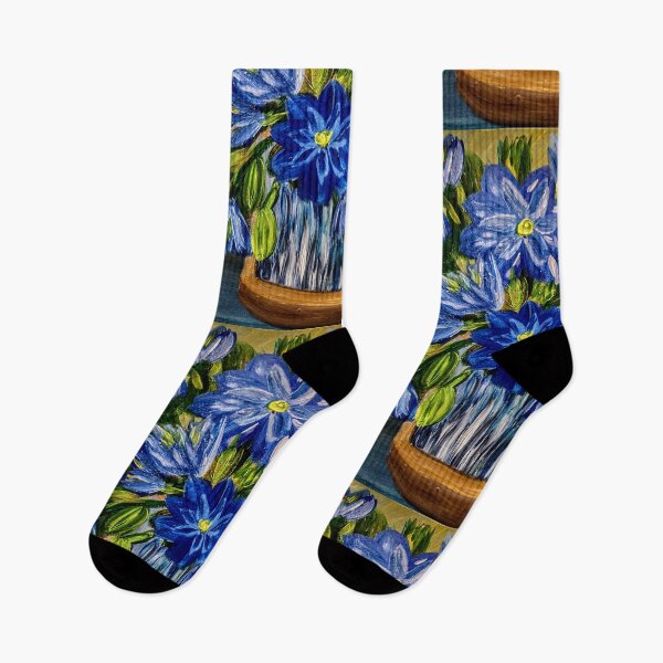 Item preview, Electric Blue Star Flowers: Gold Background designed and sold by kkartwork.