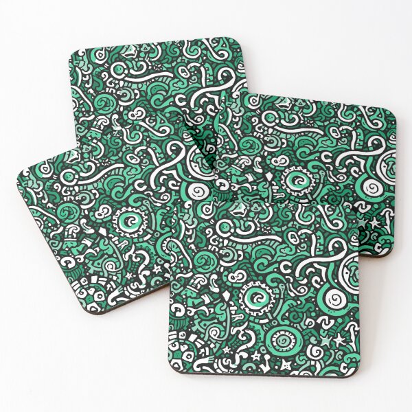 Item preview, Green abstract doodle pattern designed and sold by angel-cat-22.