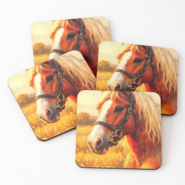 Item preview, Majestic Chestnut Horse Oil Painting with Golden Mane in Sunset Field designed and sold by Art Lea.