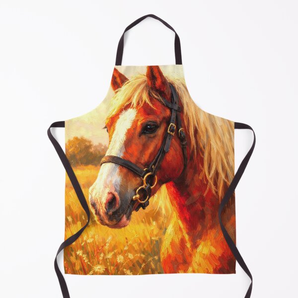 Item preview, Majestic Chestnut Horse Oil Painting with Golden Mane in Sunset Field designed and sold by Art Lea.