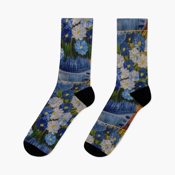 Artikelvorschau, Kühle Blautöne: Blaue und weiße Gänseblümchen in strukturierter Vase entworfen und verkauft von kkartwork.