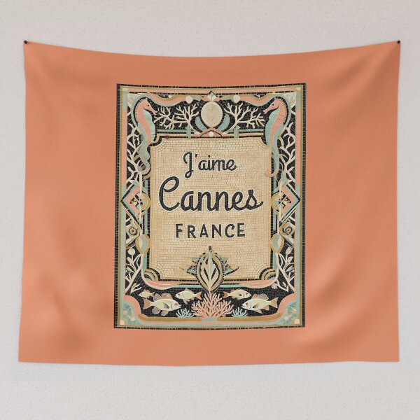 Item preview, J’aime Cannes – Art Deco Coastal Mosaic | French Riviera Art Print designed and sold by FrancophileFun.
