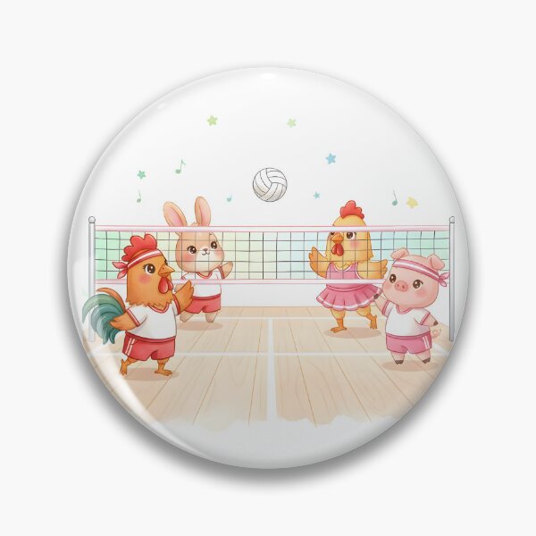Item preview, Adorable Animal Volleyball Game - Cute Rooster, Bunny, Chicken & Pig Playing Sports. designed and sold by VibranPalette.