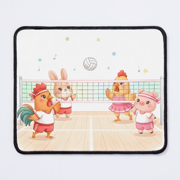 Item preview, Adorable Animal Volleyball Game - Cute Rooster, Bunny, Chicken & Pig Playing Sports. designed and sold by VibranPalette.