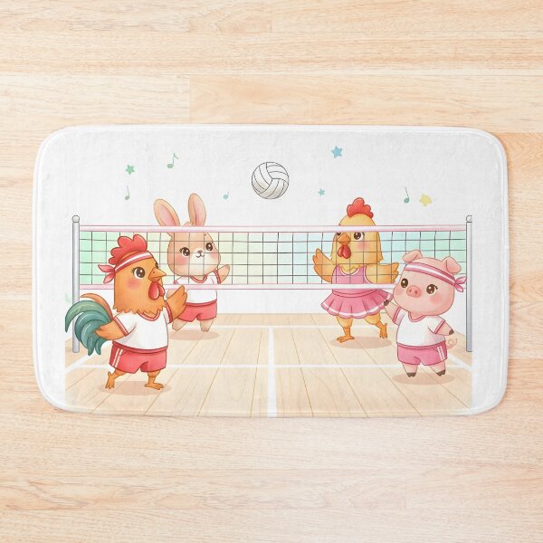 Item preview, Adorable Animal Volleyball Game - Cute Rooster, Bunny, Chicken & Pig Playing Sports. designed and sold by VibranPalette.