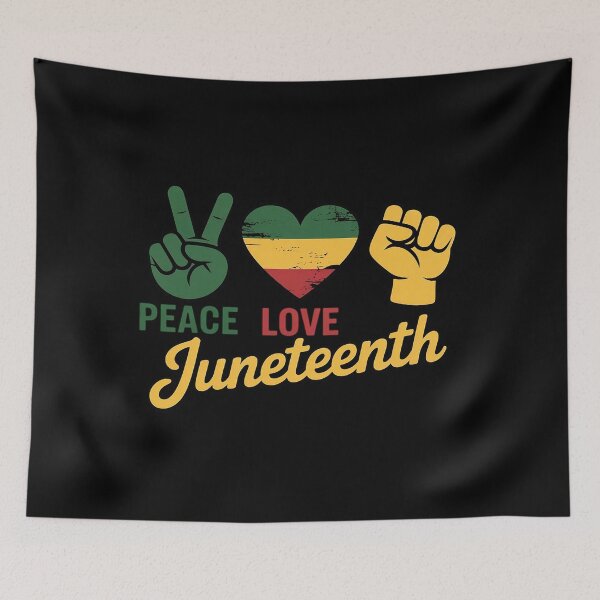 Item preview, Peace Love Juneteenth with african flag heart and fist designed and sold by joedavila.