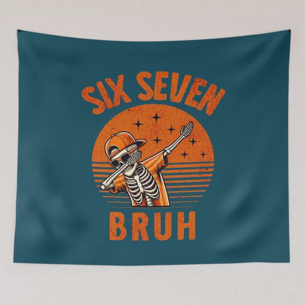 Item preview, Dabbing Skeleton Six Seven Bruh Vintage Sunset designed and sold by NosandEdgy.