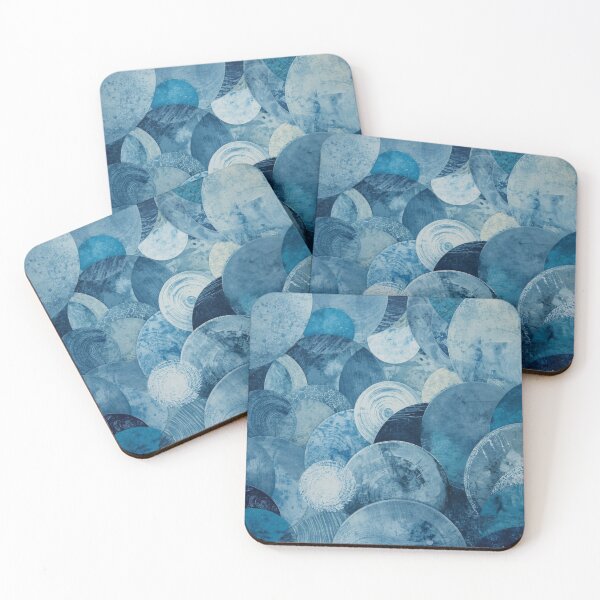 Item preview, Blue circles with abstract patterns, round shapes in denim blue designed and sold by angel-cat-22.