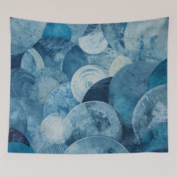 Item preview, Blue circles with abstract patterns, round shapes in denim blue designed and sold by angel-cat-22.