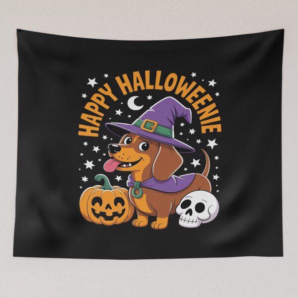 Item preview, Weiner Dog Witch Happy Halloweenie Cute Halloween Dachshund designed and sold by Rackaam.