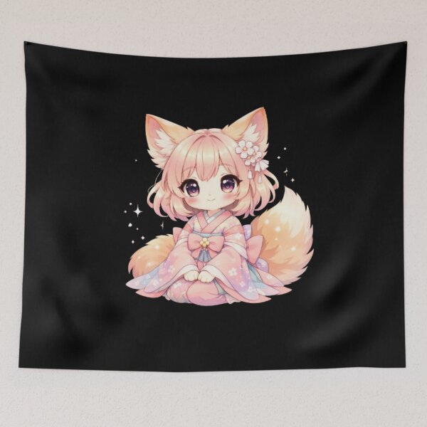 Item preview, Cute Kawaii Anime Fox Girl – Pastel Kimono Aesthetic designed and sold by CutePearlStudio.