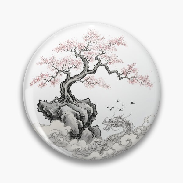 Item preview, Traditional Japanese Dragon and Sakura Tree - Sumi-e Ink Illustration. designed and sold by VibranPalette.