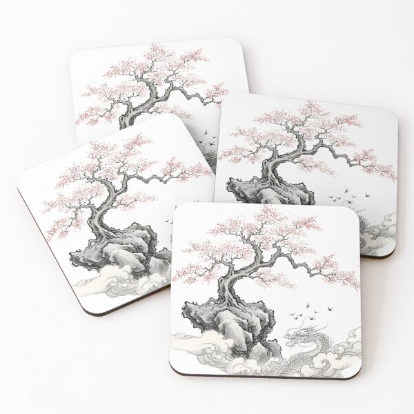 Item preview, Traditional Japanese Dragon and Sakura Tree - Sumi-e Ink Illustration. designed and sold by VibranPalette.