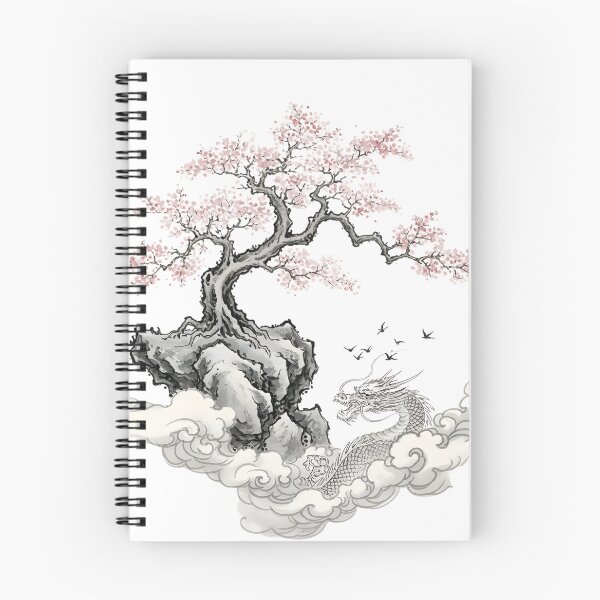 Item preview, Traditional Japanese Dragon and Sakura Tree - Sumi-e Ink Illustration. designed and sold by VibranPalette.