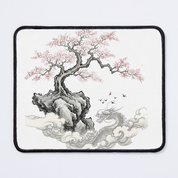 Item preview, Traditional Japanese Dragon and Sakura Tree - Sumi-e Ink Illustration. designed and sold by VibranPalette.