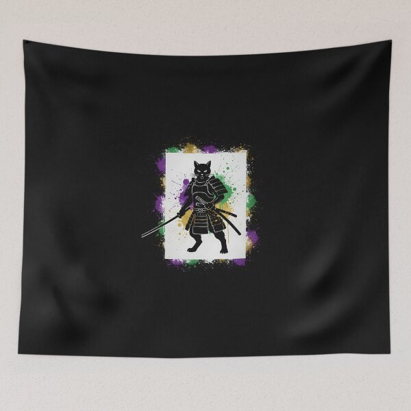 Item preview, Carnival Shadow Ronin Cat – Japanese Mardi Gras Ink Art designed and sold by yaginoie.