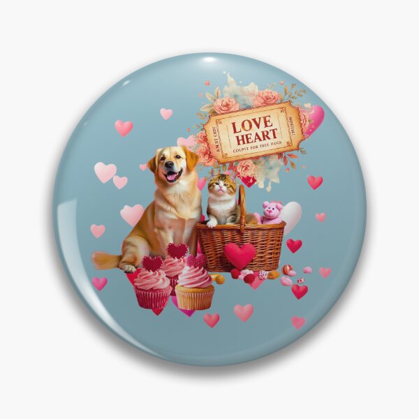 Item preview, Cute Golden Retriever Dog & Cat Valentine Cupcakes | Love Heart Ticket designed and sold by E-SarnEdge.