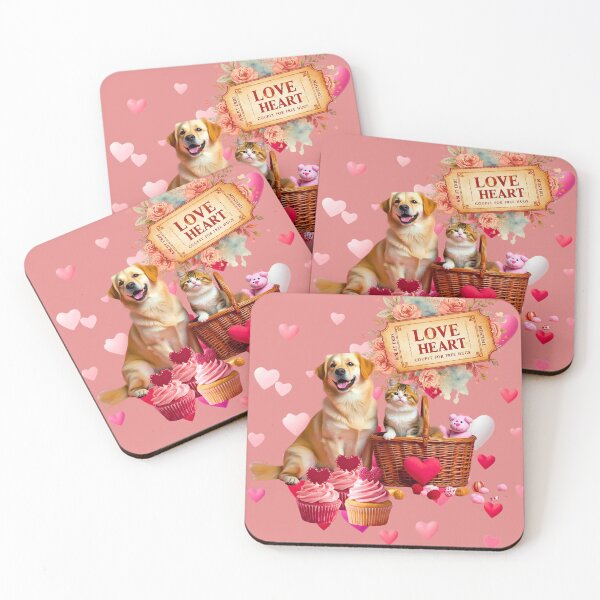 Item preview, Cute Golden Retriever Dog & Cat Valentine Cupcakes | Love Heart Ticket designed and sold by E-SarnEdge.