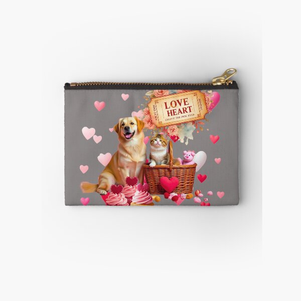 Item preview, Cute Golden Retriever Dog & Cat Valentine Cupcakes | Love Heart Ticket designed and sold by E-SarnEdge.