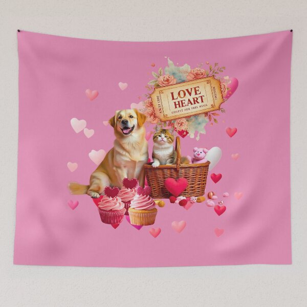 Item preview, Cute Golden Retriever Dog & Cat Valentine Cupcakes | Love Heart Ticket designed and sold by E-SarnEdge.