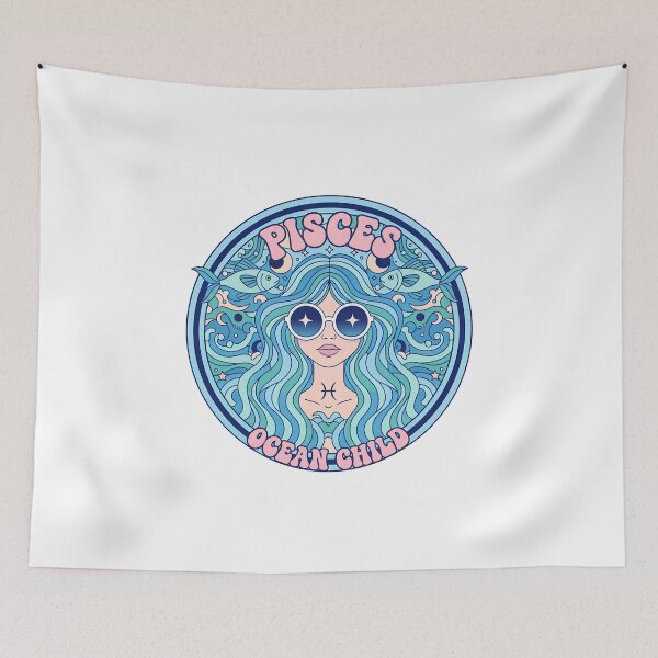 Item preview, Pisces Zodiac Art – Dreamy Astrology Illustration with Mystic Female Portrait designed and sold by Timegraf.