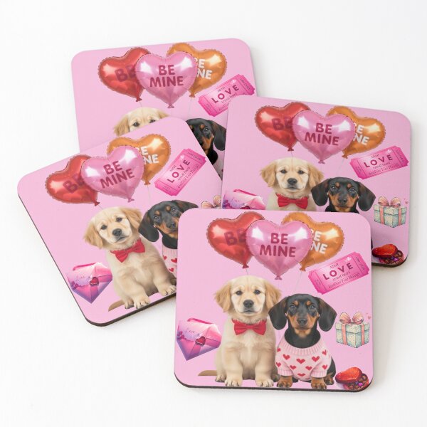 Item preview, Cute Golden Retriever & Dachshund Puppy Valentine's Day | Be Mine Balloons & Chocolates designed and sold by E-SarnEdge.