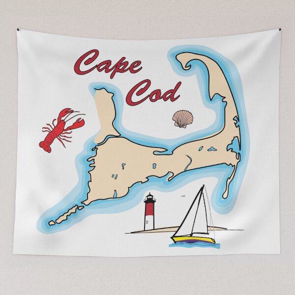 Item preview, Cape Cod Map Illustration Lobster Sailboat Shell designed and sold by judgeart.