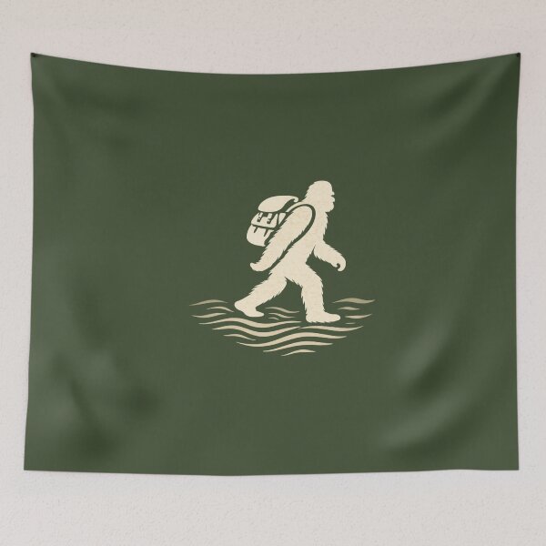 Item preview, Bigfoot River Crossing Silhouette – Minimalist Outdoor Sasquatch Art designed and sold by Squatch-Camp.
