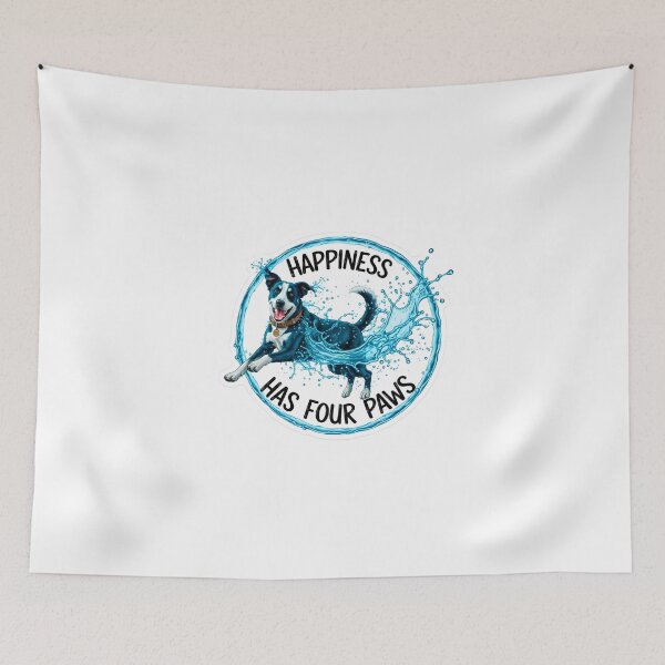 Item preview, Happiness Has Four Paws Dog Sticker Sumi-e Ukiyo-e Watersplash ink Art designed and sold by blacksealstudio.