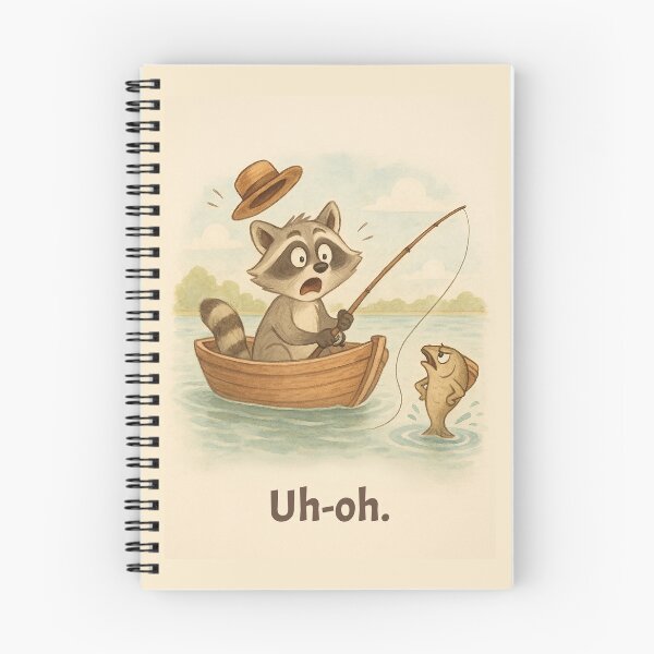 Item preview, Uh-oh Raccoon Fishing – Whimsical Animal T-Shirt for Kids designed and sold by FunscapeHQ.