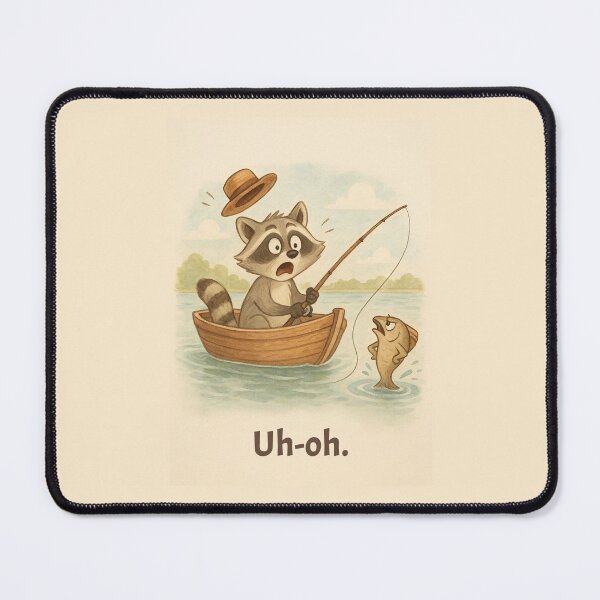 Item preview, Uh-oh Raccoon Fishing – Whimsical Animal T-Shirt for Kids designed and sold by FunscapeHQ.