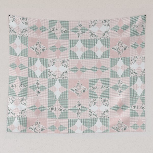 Item preview, Fabric in Retro Country Chicken Feed Sack Cheater Quilt - Pink & Teal Green Gingham designed and sold by LoveAlways-AEP.