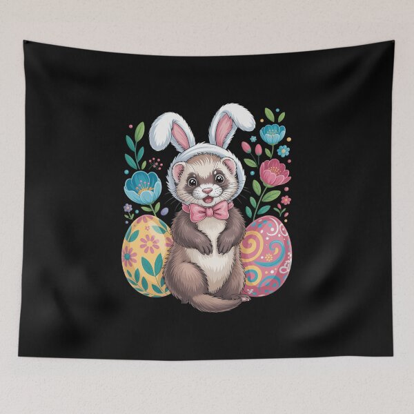 Item preview, Easter Ferret Cosplay Bunny Hunting Colorful Eggs designed and sold by FaithAbbott.