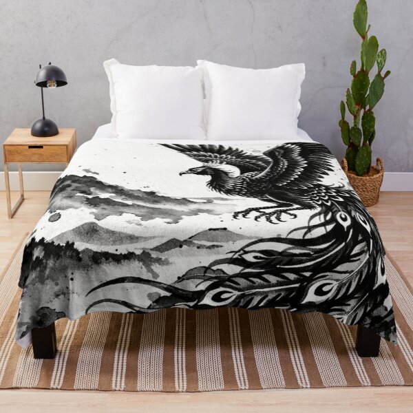 Item preview, Rising Phoenix Ink Illustration – Black and White Japanese Sumi-e Art designed and sold by wa-birds-hama.