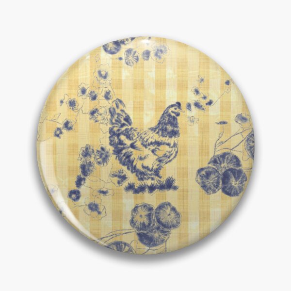 Item preview, Butter Cream Chicken Chinoiserie on Vintage Feed Sack Gingham designed and sold by LoveAlways-AEP.