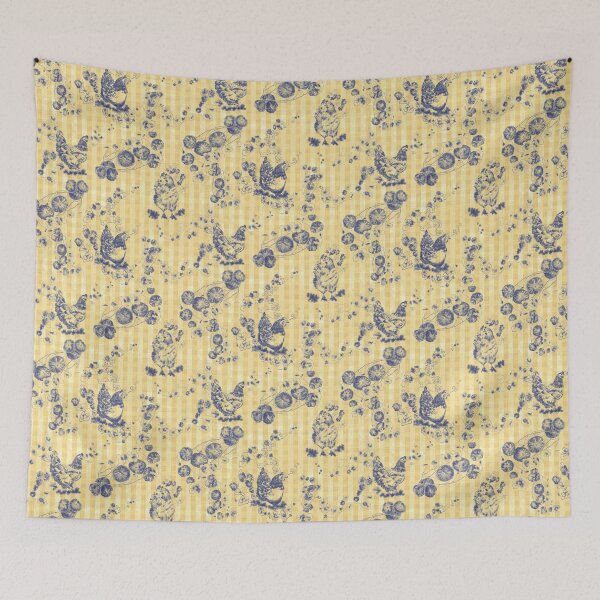 Item preview, Butter Cream Chicken Chinoiserie on Vintage Feed Sack Gingham designed and sold by LoveAlways-AEP.