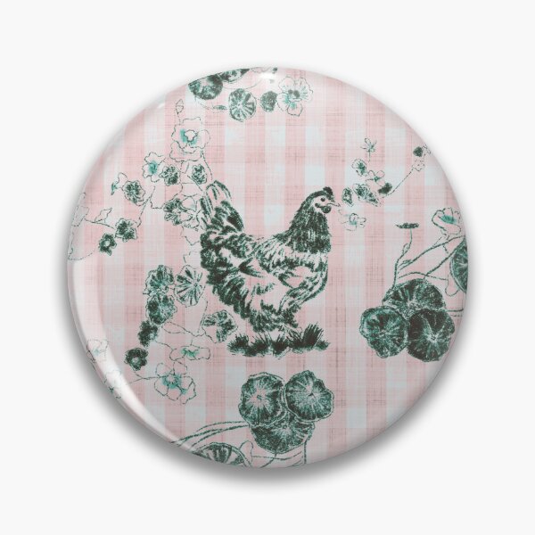 Item preview, Pink & Green Chicken Chinoiserie on Vintage Feed Sack Gingham designed and sold by LoveAlways-AEP.