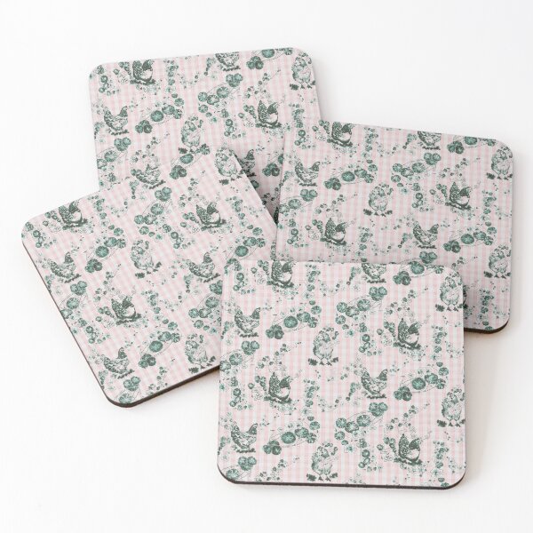 Item preview, Pink & Green Chicken Chinoiserie on Vintage Feed Sack Gingham designed and sold by LoveAlways-AEP.