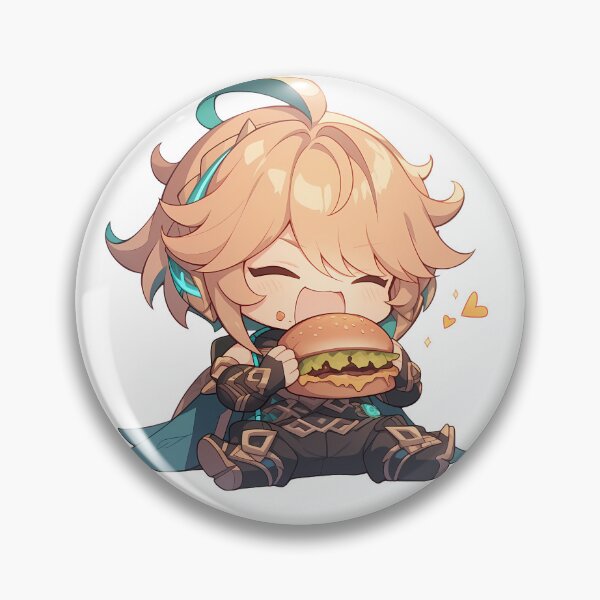 Item preview, Alhaitham Genshin Impact Game Chibi Kawaii Burger Blonde Hair Cute Calm Joy designed and sold by mildaclairmo.