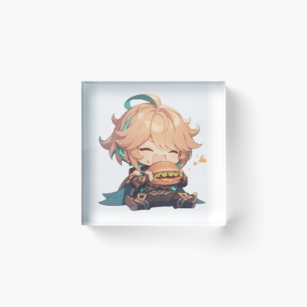 Item preview, Alhaitham Genshin Impact Game Chibi Kawaii Burger Blonde Hair Cute Calm Joy designed and sold by mildaclairmo.