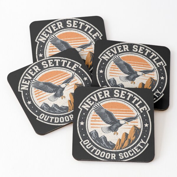 Item preview, Never Settle Outdoor Society Eagle Badge – Vintage Mountain Adventure Emblem Design designed and sold by CozyPops.