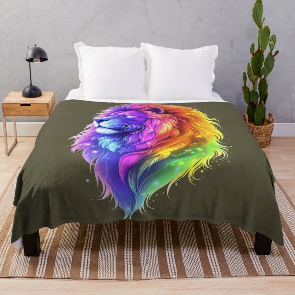 Item preview, Neon Rainbow Lion - Colorful Majestic Animal Digital Art designed and sold by UrbanEchoHub.