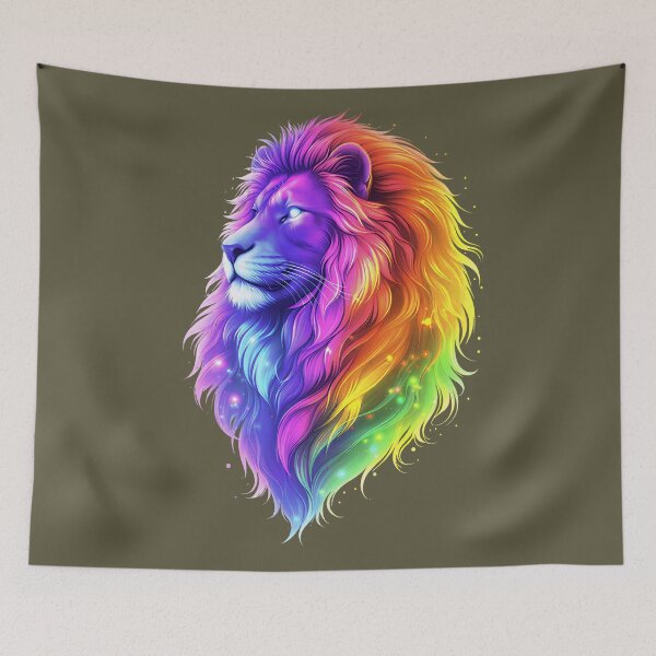 Item preview, Neon Rainbow Lion - Colorful Majestic Animal Digital Art designed and sold by UrbanEchoHub.