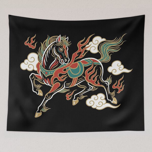 Item preview, Mythical Black Steed and Auspicious Clouds Asian Art designed and sold by zzz888.
