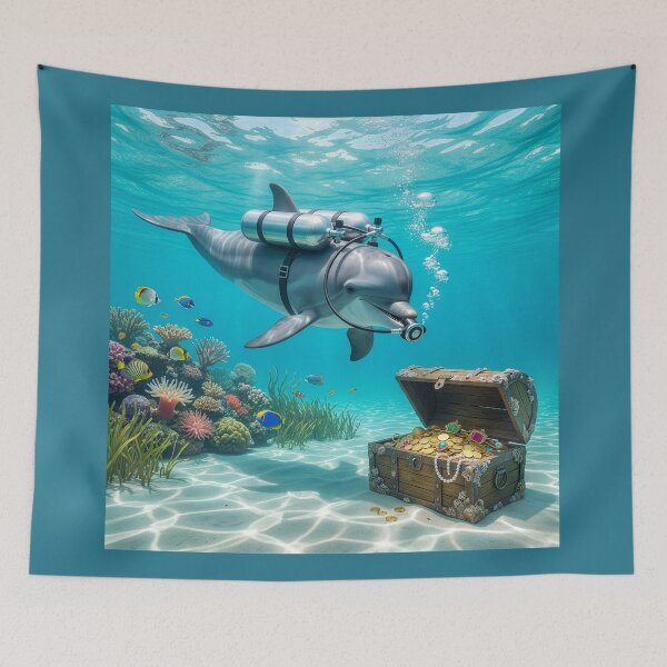 Item preview, Scuba Diving Dolphin Finds Lost Pirate Treasure designed and sold by Tridentulus.