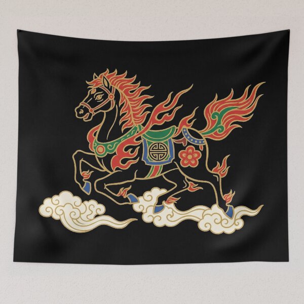 Item preview, Mythical Black Fire Horse Galloping on Clouds designed and sold by zzz888.