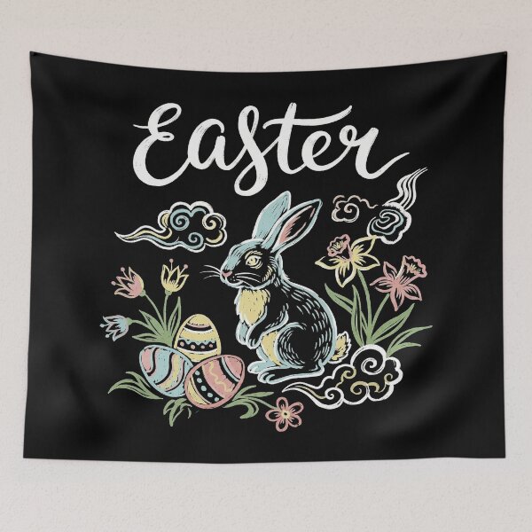 Item preview, Whimsical Chalk Style Easter Bunny and Spring Flowers designed and sold by zzz888.
