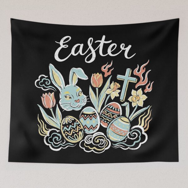 Item preview, Religious Easter Cross and Bunny Chalk Art designed and sold by zzz888.